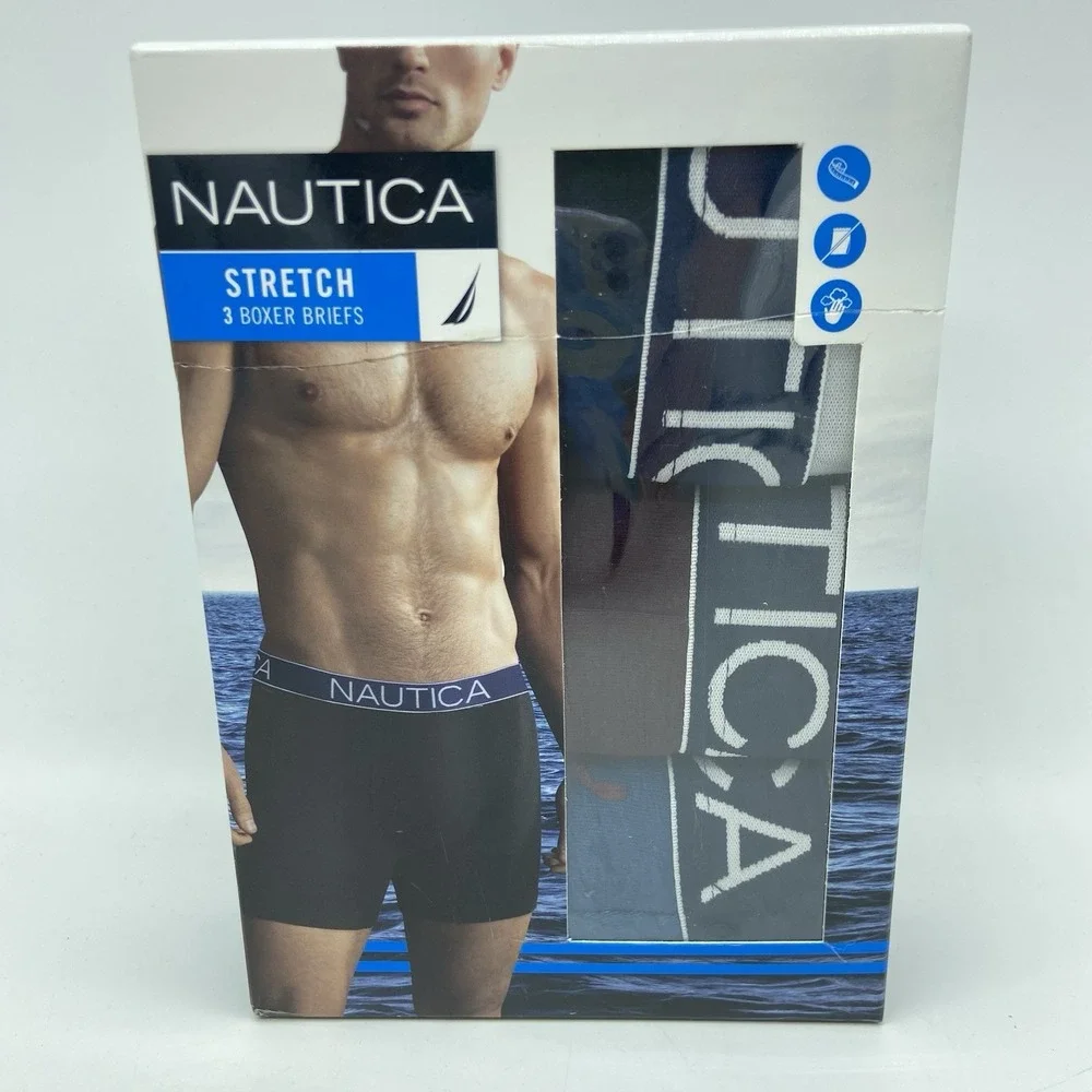 Nautica Stretch Boxer Briefs Men's Medium (32-34) Set Of 3 Cotton Blend Soft NEW